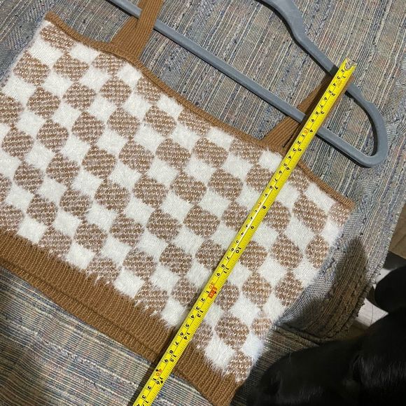 Hazel Moon Brown Cream Checkered Fuzzy Soft Cami Crop Top, Size Medium - Picture 8 of 10